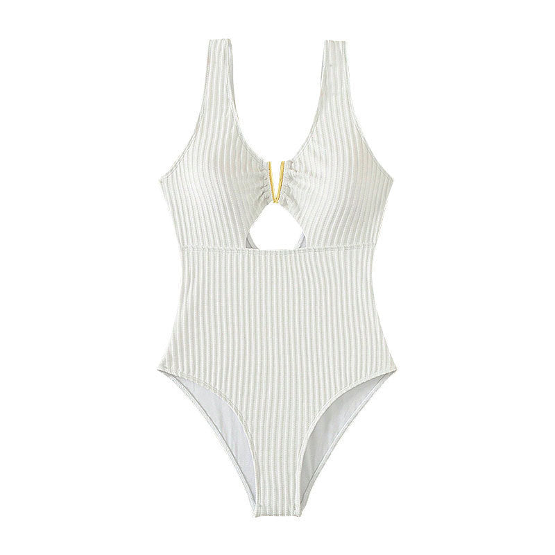 Women's One-Piece Swimsuit with Modern Cut-Out Design and Textured Fabric StylebySassy