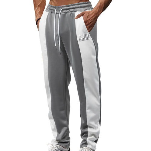 Men's sporty track pants with side contrast stripes, elastic waistband, drawstring, and deer embroidery StylebySassy
