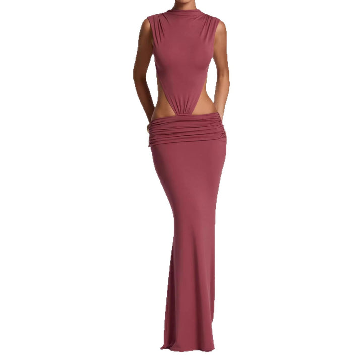 Women's Long Maxi Dress with Stylish Cut-Outs and Ruching