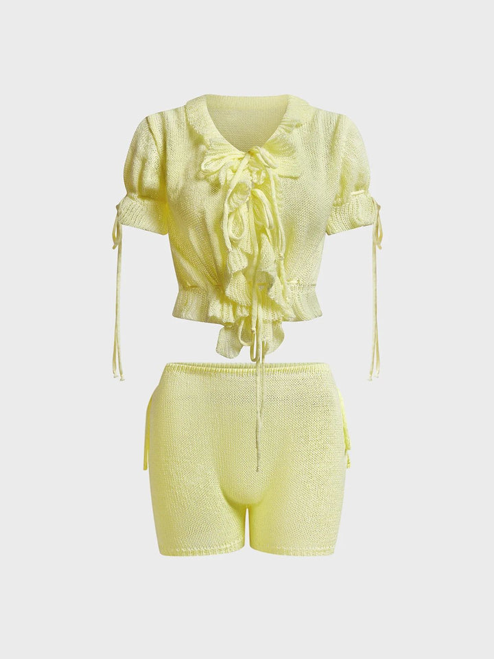 Women's Short Sleeve Lace Top with Ruffles