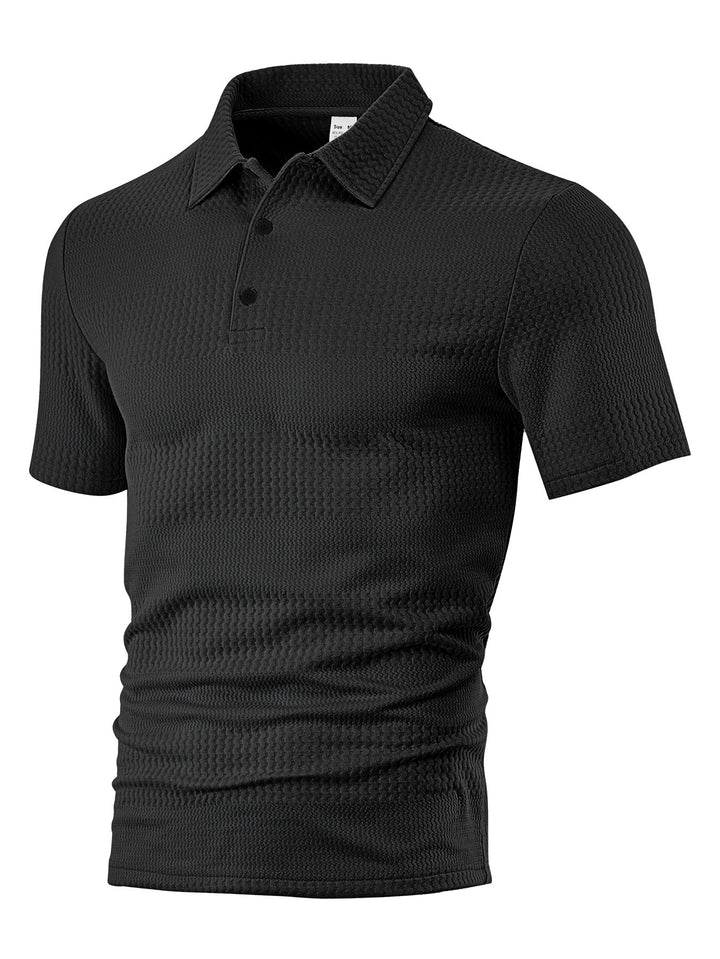 Men's body-hugging short sleeve polo made of elastic jacquard knit with shirt collar StylebySassy
