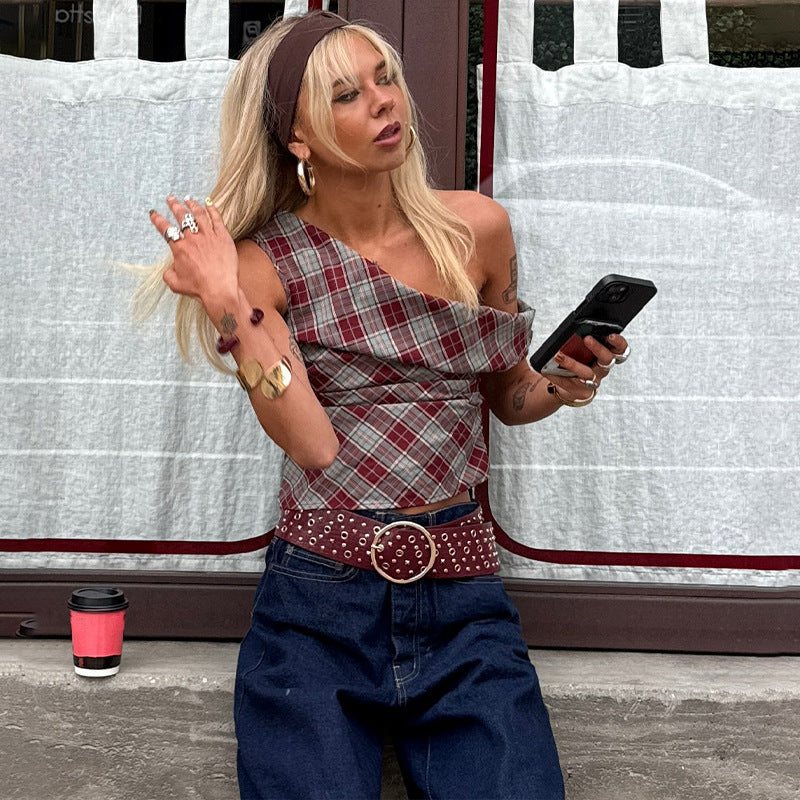 Women Checkered Crop Top with Casual Fit StylebySassy