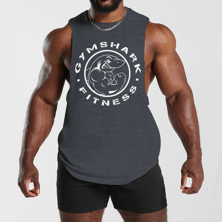 Men's sleeveless muscle shirt with extra deep arm openings and large logo print StylebySassy
