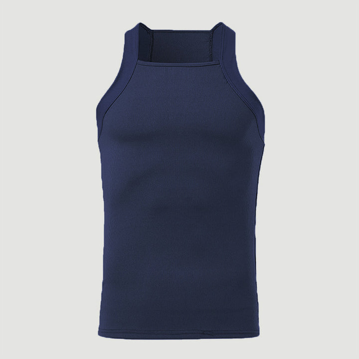 Women's form-fitting ribbed top with high round neckline and wide straps StylebySassy