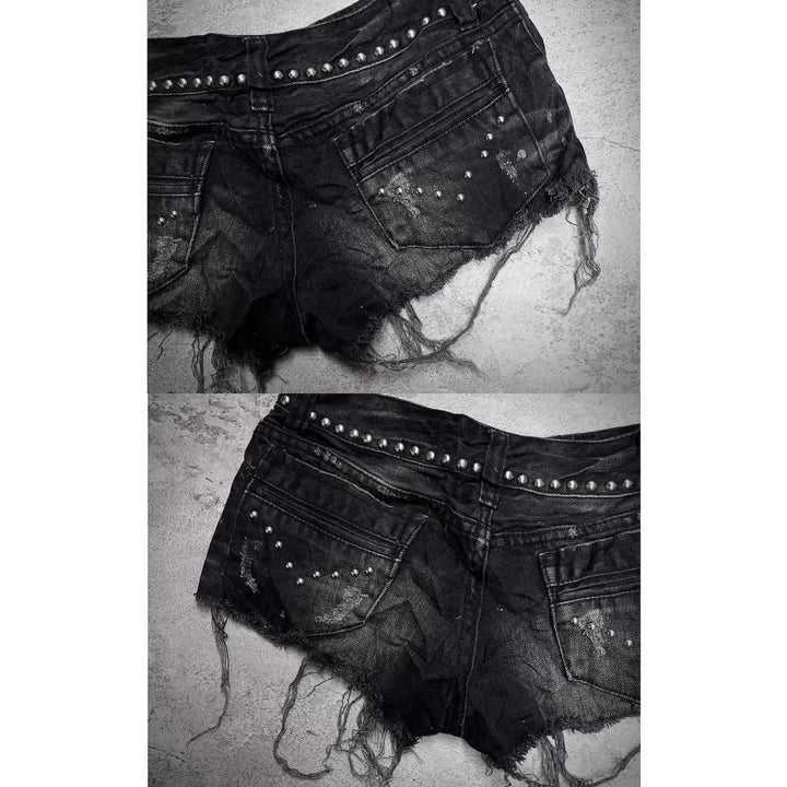 Ladies Fashion Destroyed Denim Shorts with Studs StylebySassy