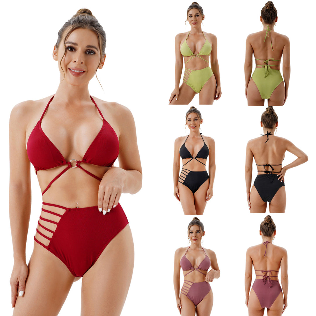 Women High-Waisted Bikini Set with Fashionable Cut-Out Details StylebySassy