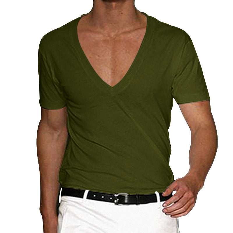 Men's deep V-neck short sleeve shirt made of cotton stretch with a tailored fit StylebySassy