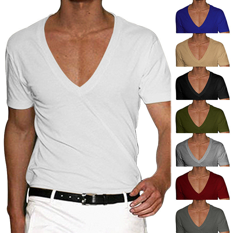 Men's deep V-neck short sleeve shirt made of cotton stretch with a tailored fit StylebySassy