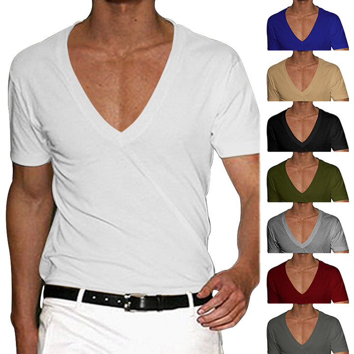 Men's deep V-neck short sleeve shirt made of cotton stretch with a tailored fit StylebySassy