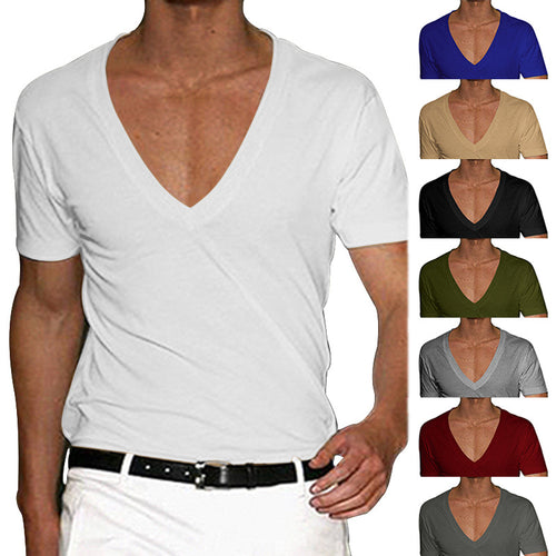 Men's deep V-neck short sleeve shirt made of cotton stretch with a tailored fit StylebySassy