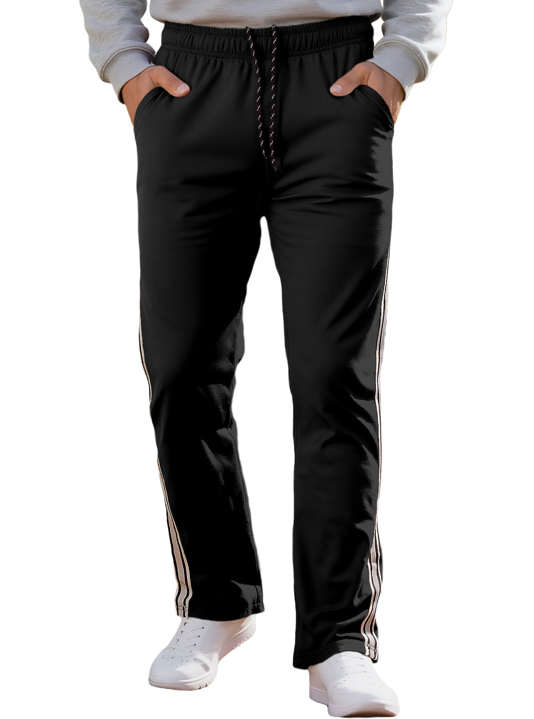 Men's Nan Retro Track Pants with Tapered Leg, Elastic Waistband, Drawstring, and Side Stripes StylebySassy
