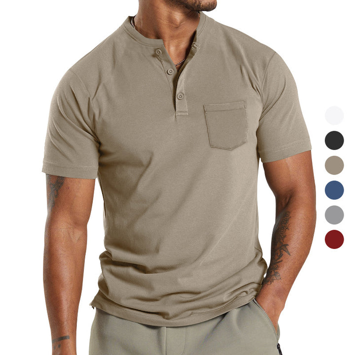 Men's breathable cotton-elastane short sleeve Henley with chest pocket StylebySassy