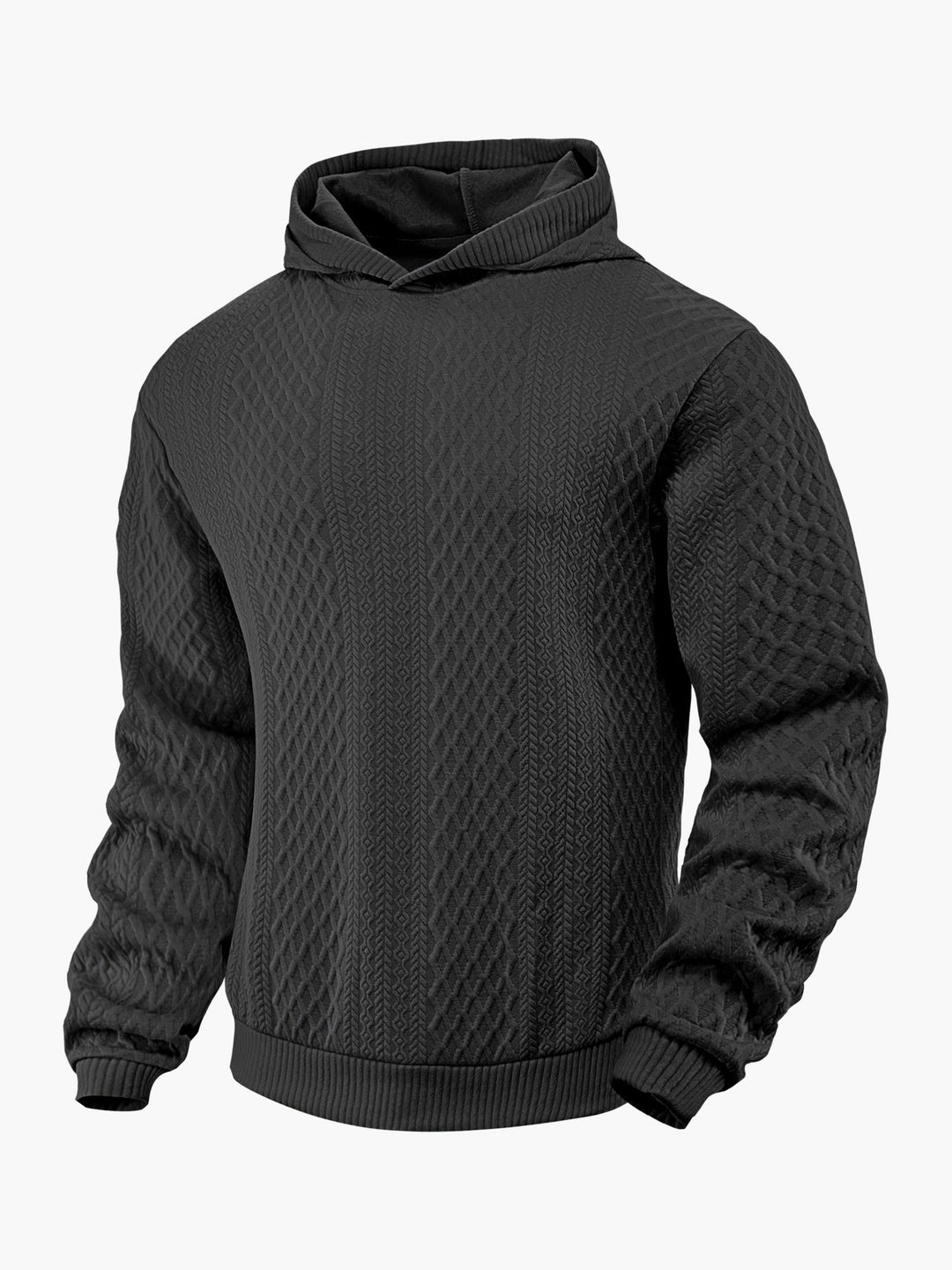 Men's structured funnel neck pullover with hood and honeycomb jacquard StylebySassy