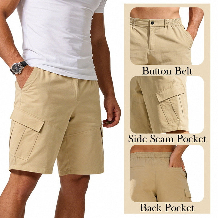 Men's button waistband Bermuda shorts with partially elastic back and applied flap pockets StylebySassy