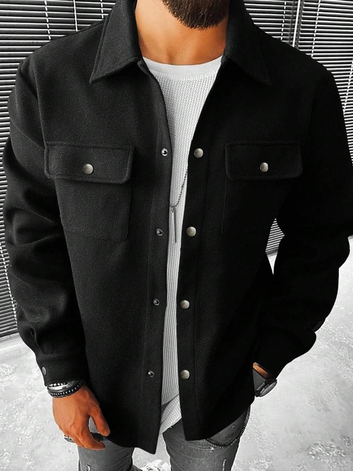 Men's shirt jacket made of wool blend with snap buttons and patch pockets StylebySassy