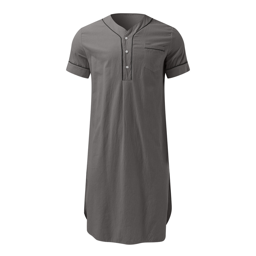 Men's knee-length nightshirt with short sleeves, concealed button placket and breast pocket StylebySassy