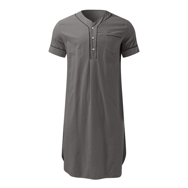 Men's knee-length nightshirt with short sleeves, concealed button placket and breast pocket StylebySassy
