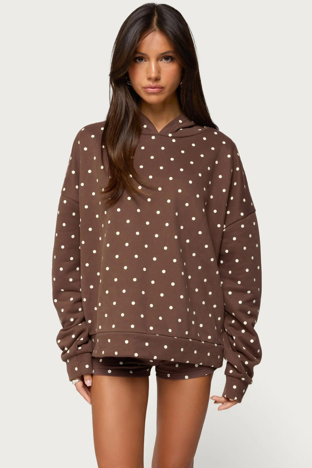 Women's dotted comfort set with hooded sweatshirt, kangaroo pocket and shorts StylebySassy