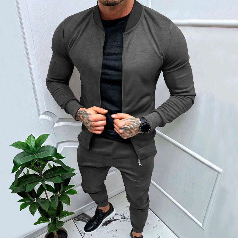 Men's sporty leisure training suit with tailored bomber jacket and tapered jogging pants made of elastic cotton blend StylebySassy