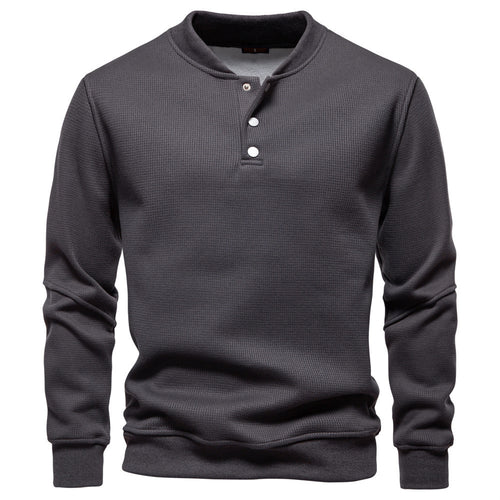 Men's waffle texture Henley pullover with short snap button closure and ribbed cuffs StylebySassy