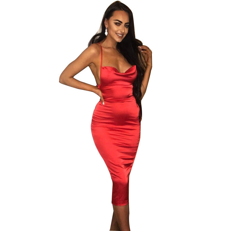 Ladies Elegant Satin Dress with Off-Shoulder Design StylebySassy