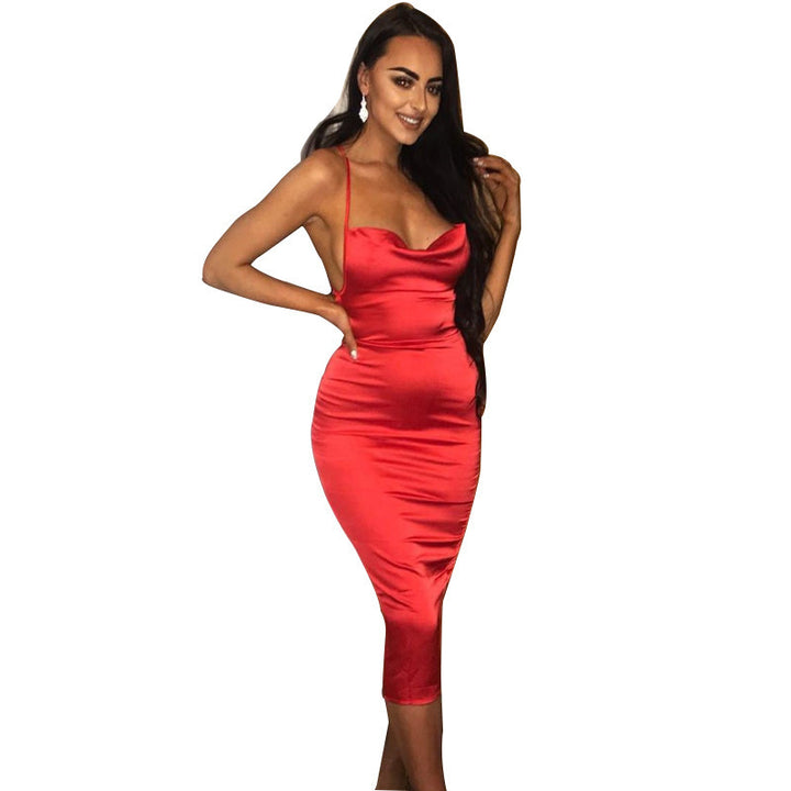 Ladies Elegant Satin Dress with Off-Shoulder Design StylebySassy