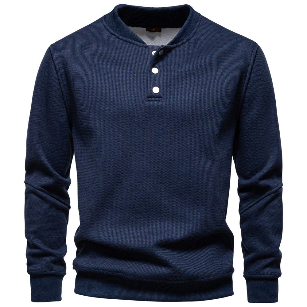 Men's waffle texture Henley pullover with short snap button closure and ribbed cuffs StylebySassy