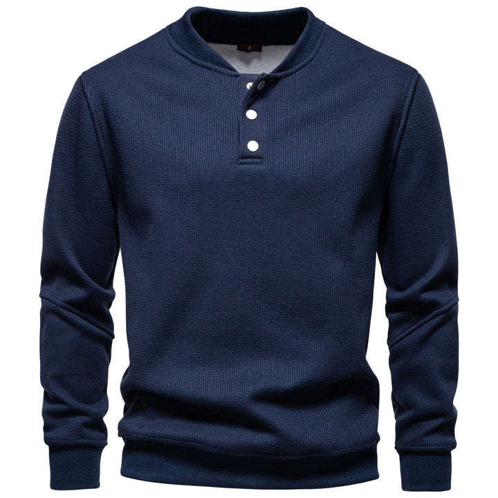 Men's waffle texture Henley pullover with short snap button closure and ribbed cuffs StylebySassy