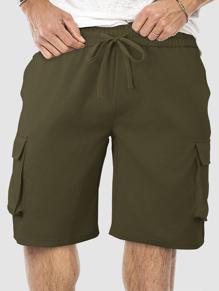 Men's casual cargo Bermuda shorts with elastic drawstring waistband, straight leg, and patch flap pockets StylebySassy