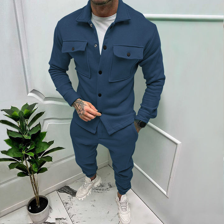 Men's casual shirt jacket with patch chest pockets and tapered joggers StylebySassy