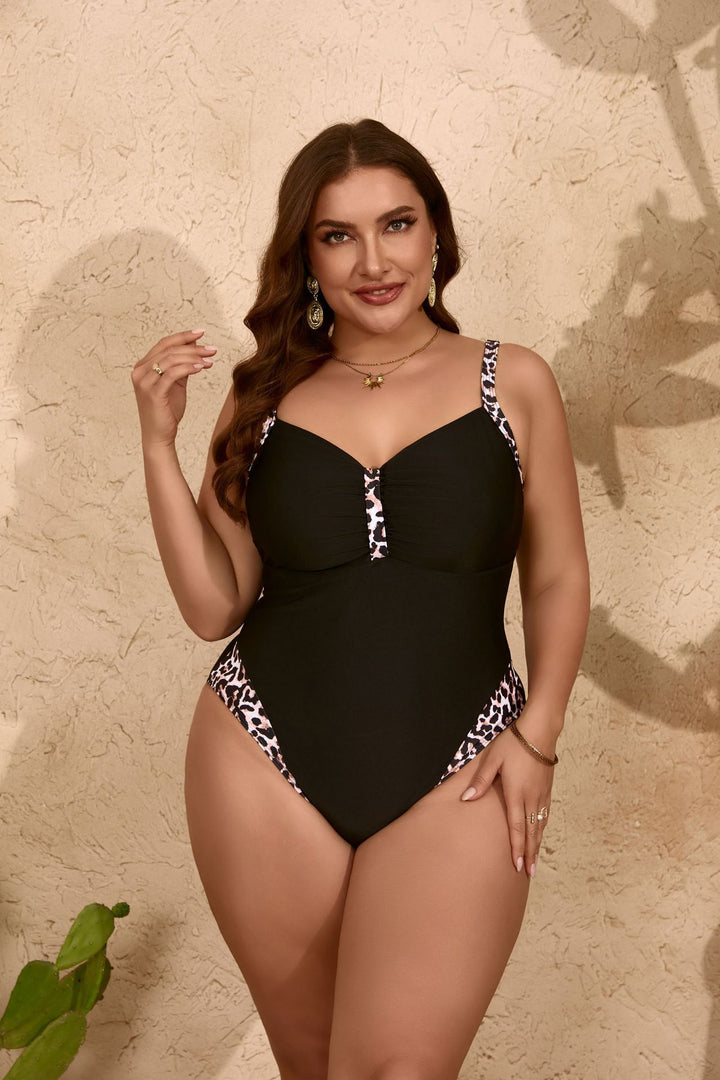 Women's Sporty One-Piece Swimsuit with Refined Animal Print Accents StylebySassy