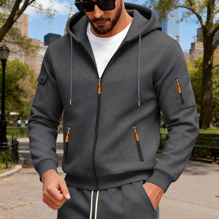 Men's hooded jacket with water-repellent zippers and multifunctional pockets StylebySassy