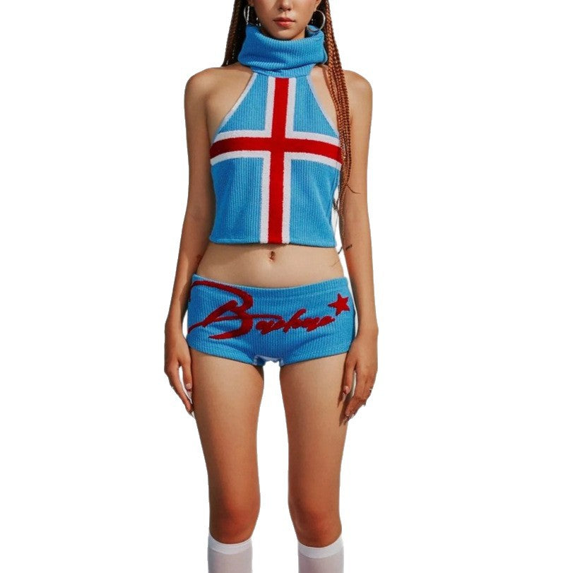 Women's stylish crop top with high collar and graphic design StylebySassy