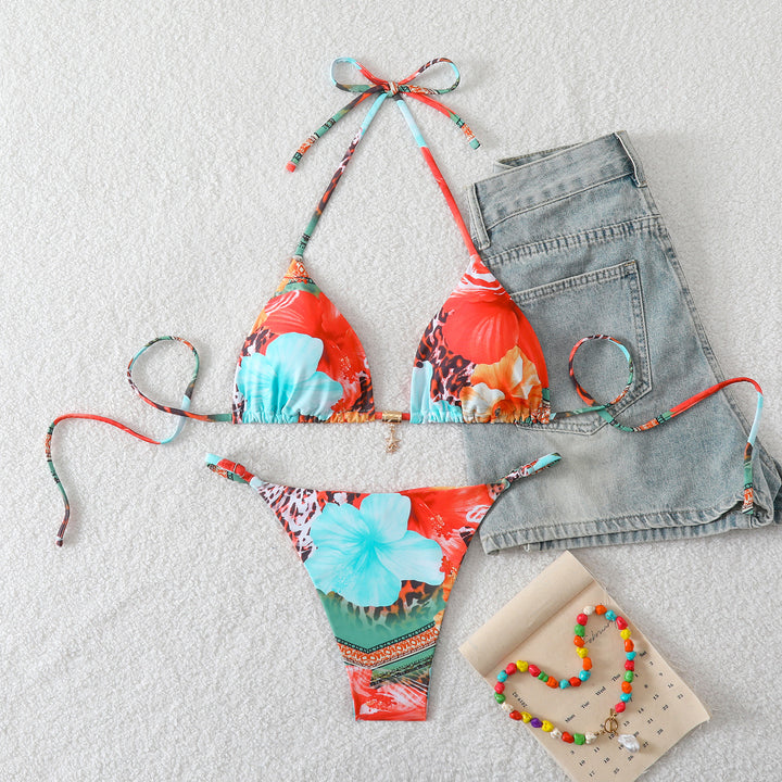 Women's Triangle Bikini Set with Adjustable Straps and Floral Patterns StylebySassy