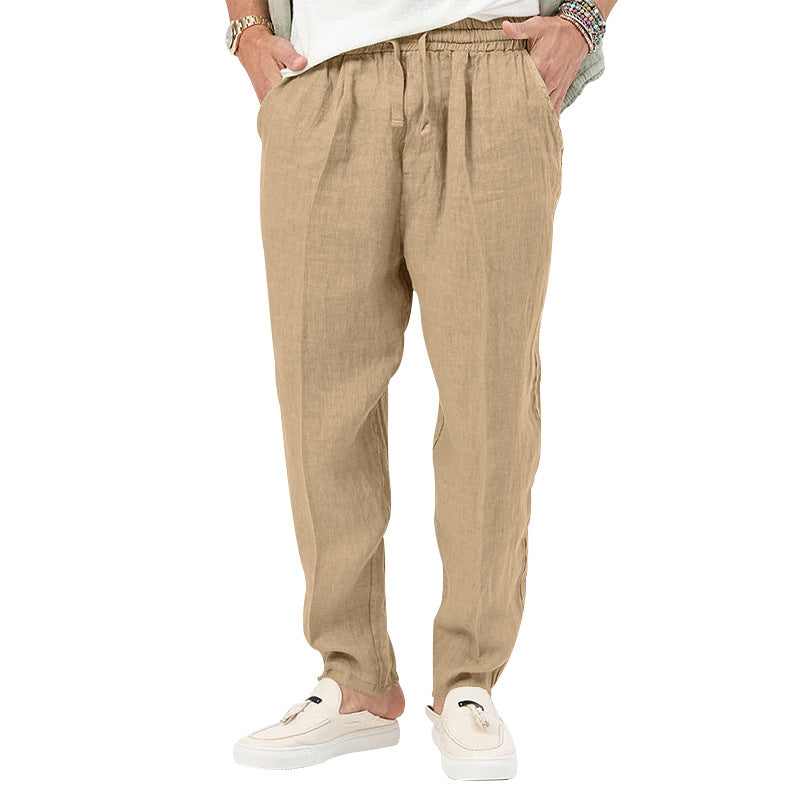 Men's linen jog pants with elastic tunnel drawstring waistband and tapered leg StylebySassy