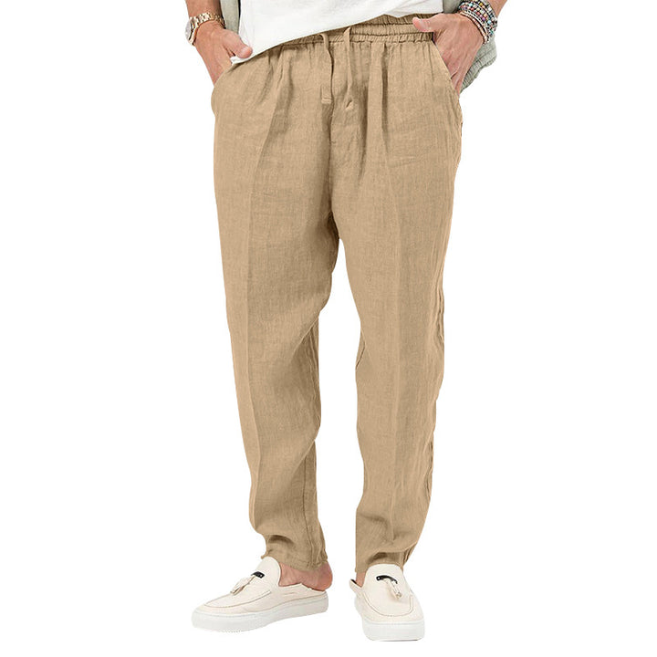 Men's linen jog pants with elastic tunnel drawstring waistband and tapered leg StylebySassy