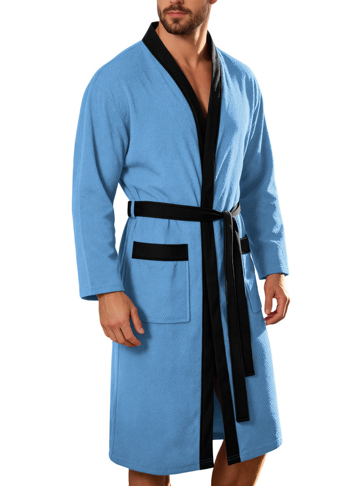Men's lightweight cotton kimono bathrobe with waffle texture and patch pockets StylebySassy