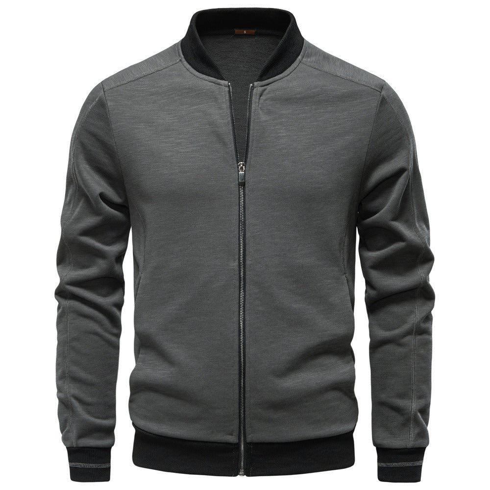 Men's slim zip jacket in bomber style with fine mélange texture, stand collar and elastic ribbed cuffs StylebySassy