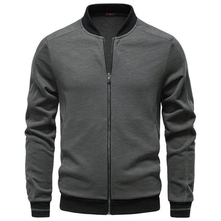 Men's slim zip jacket in bomber style with fine mélange texture, stand collar and elastic ribbed cuffs StylebySassy