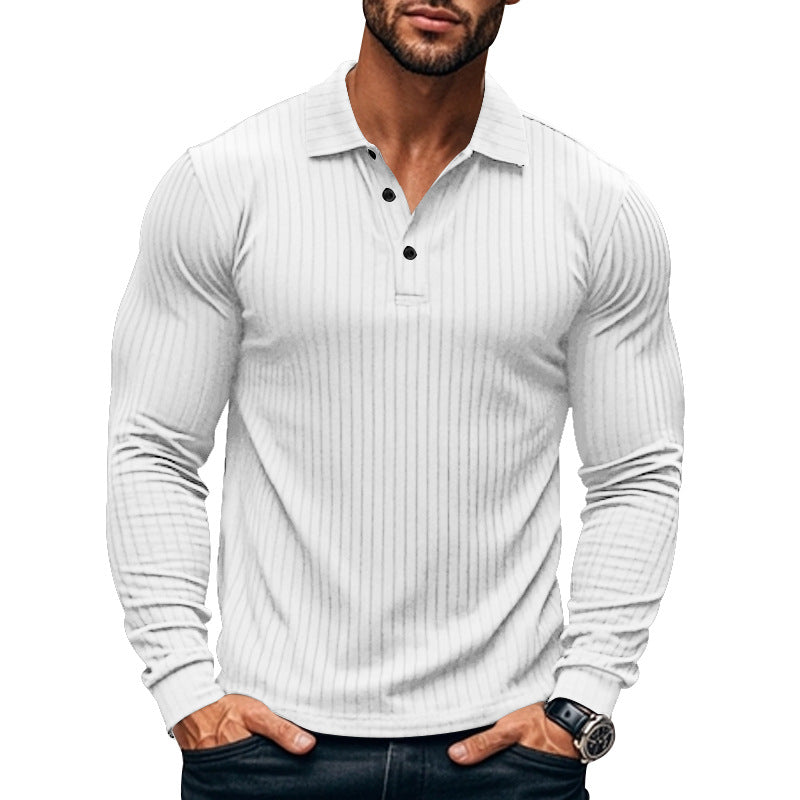 Men's tight-fitting ribbed long-sleeve polo shirt with kent collar and short button placket StylebySassy