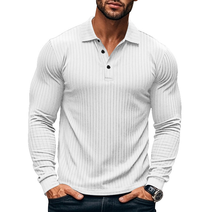 Men's tight-fitting ribbed long-sleeve polo shirt with kent collar and short button placket StylebySassy