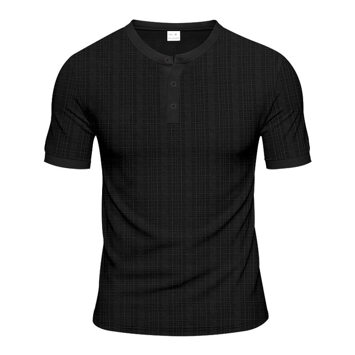 Men's nano band collar henley with fine mesh structure and slim fit StylebySassy