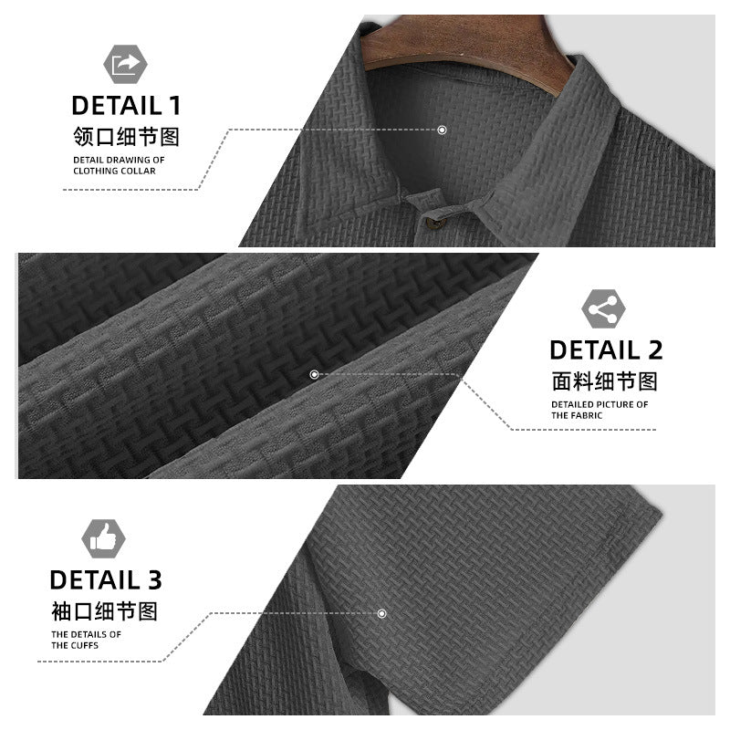 Men's nano microstructure polo shirt with shirt collar, subtle button placket, and breathable jersey StylebySassy