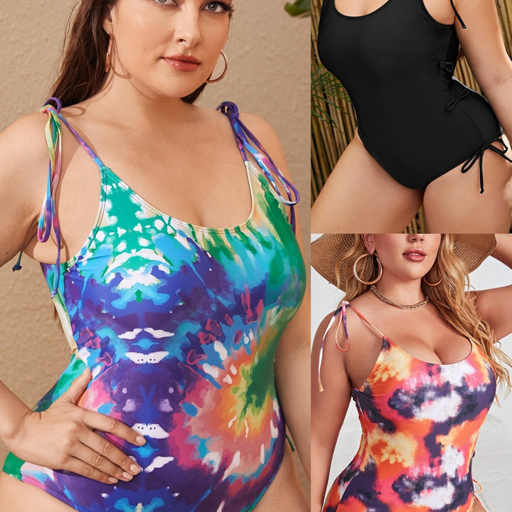 Women one-piece swimsuit with tropical leaf design and adjustable straps StylebySassy