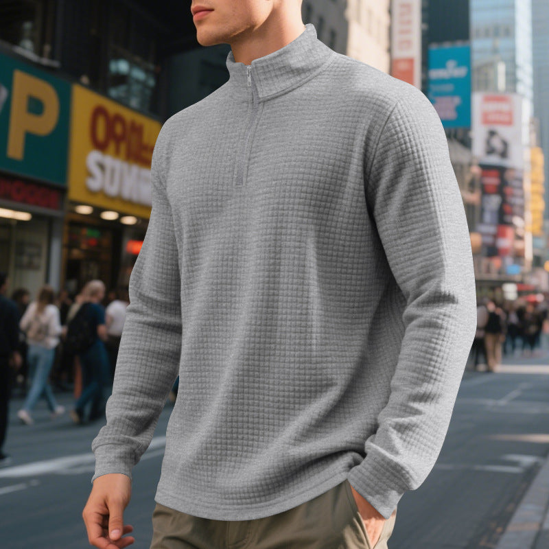 Men's nan City Thermal Pullover with short zipper stand-up collar and fine square structure StylebySassy