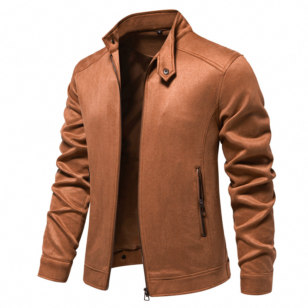 Men's napa suede jacket with stand-up collar, slim fit and zip pockets StylebySassy