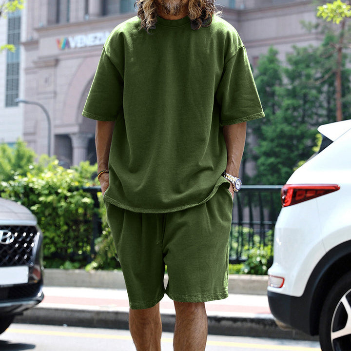 Men's casual short-sleeve shirt with loose sweat shorts made of heavy cotton jersey StylebySassy
