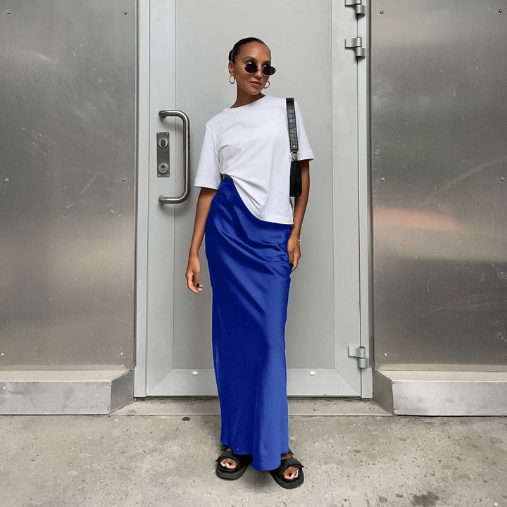 Ladies Long Satin Skirt with High Slit StylebySassy