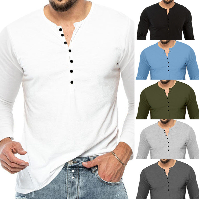 Men's slim fit Henley shirt with stand-up collar and short button placket StylebySassy