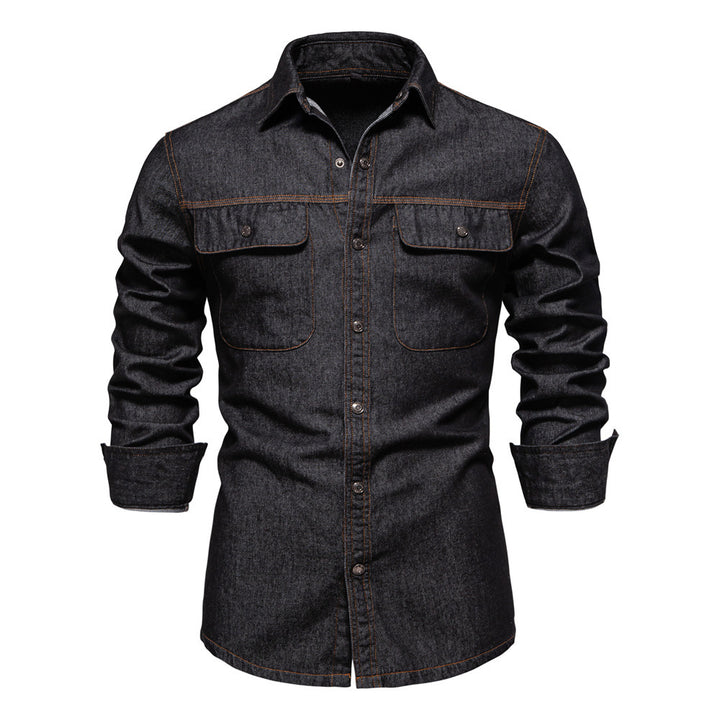 Men's light denim shirt with patch chest flap pockets and Kent collar StylebySassy